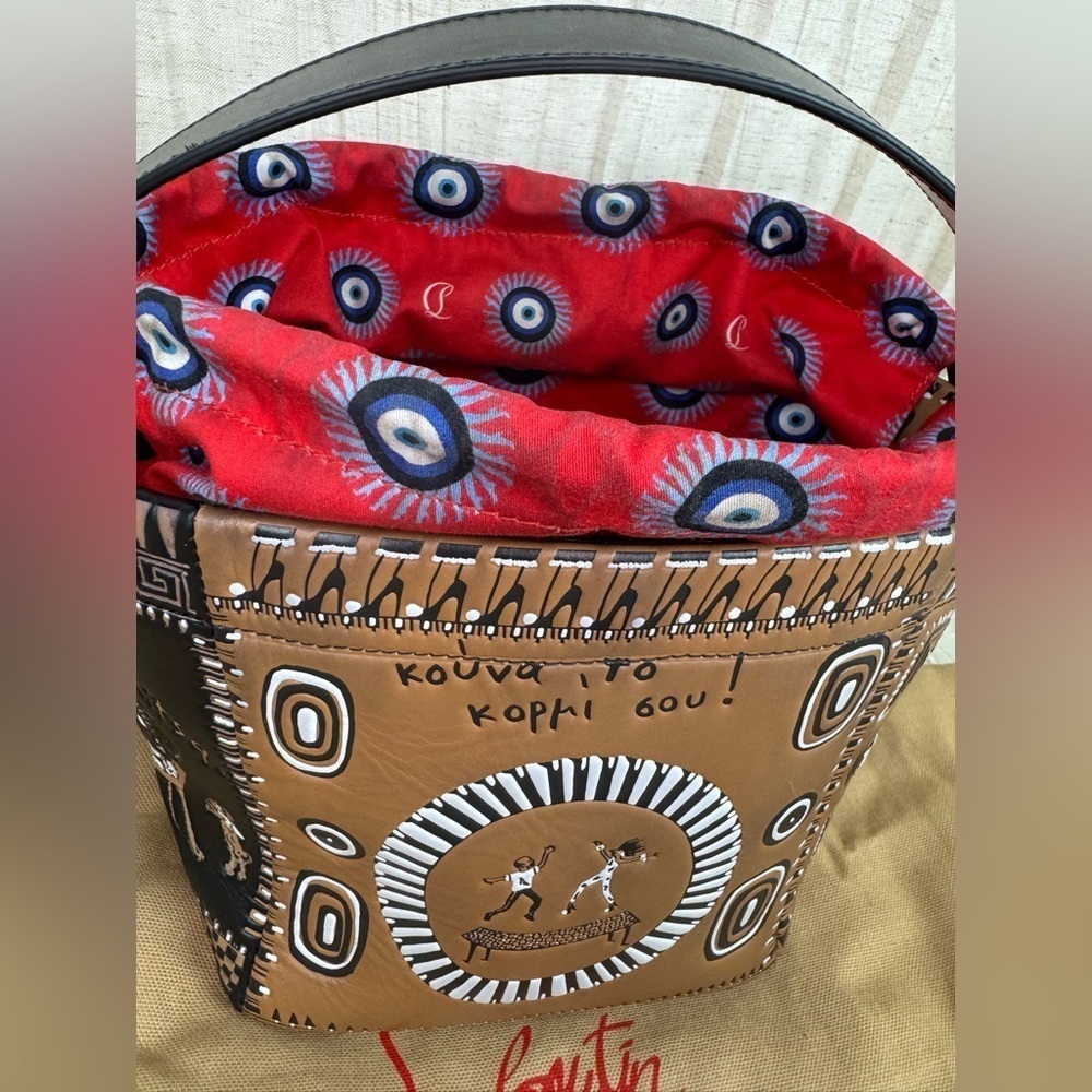 CHRISTIAN LOUBOUTIN Greekaba Mini Embossed Antique Bucket Bag In Multi/Black. - Picture 8 of 16